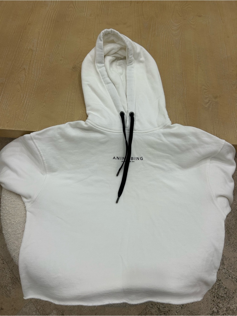 Anine Bing White Hoodie with Black Drawcords